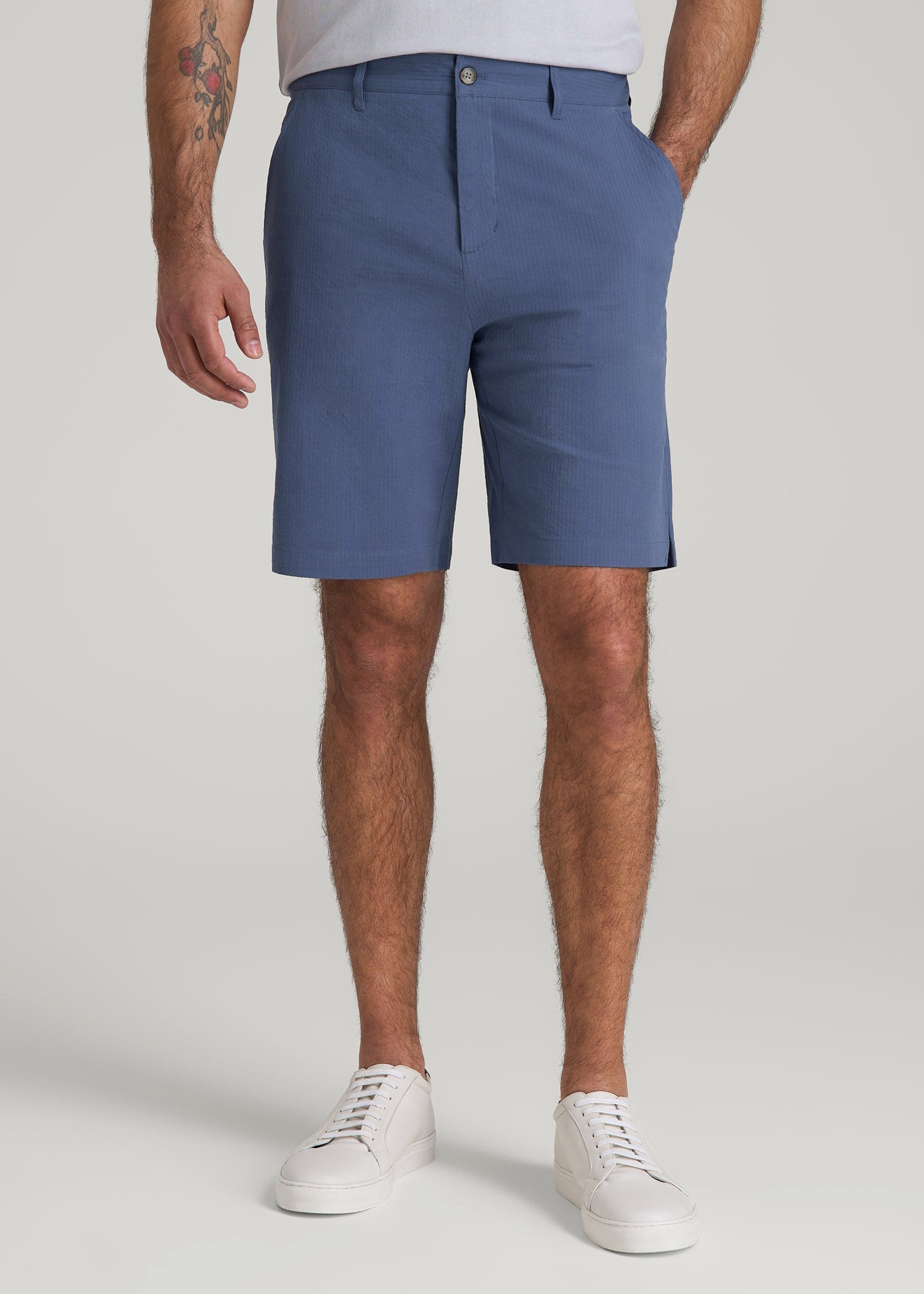 American Tall Outlet | Seersucker Shorts for Tall Men in Steel Blue