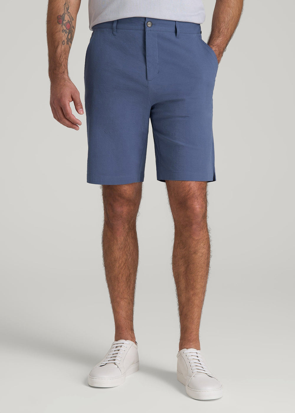 American Tall Outlet | Seersucker Shorts for Tall Men in Steel Blue