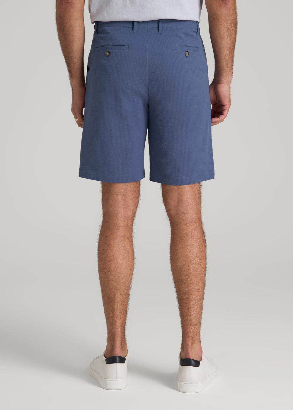American Tall Outlet | Seersucker Shorts for Tall Men in Steel Blue