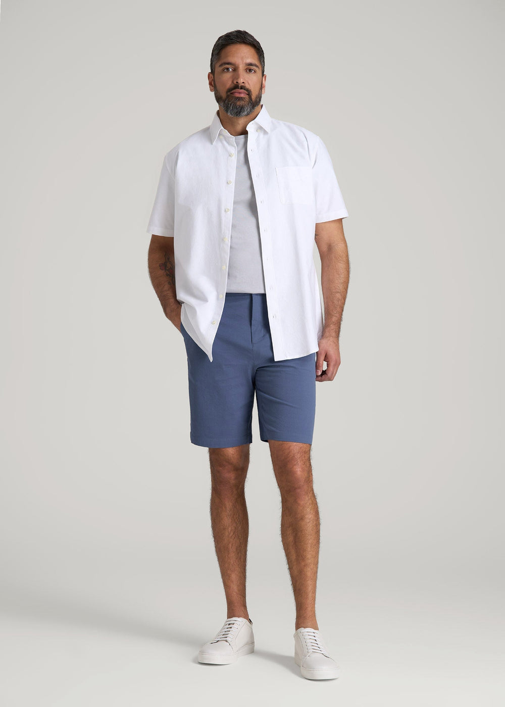 American Tall Outlet | Seersucker Shorts for Tall Men in Steel Blue