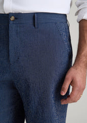 American Tall Outlet | Seersucker Shorts for Tall Men in Navy and Off White Stripe