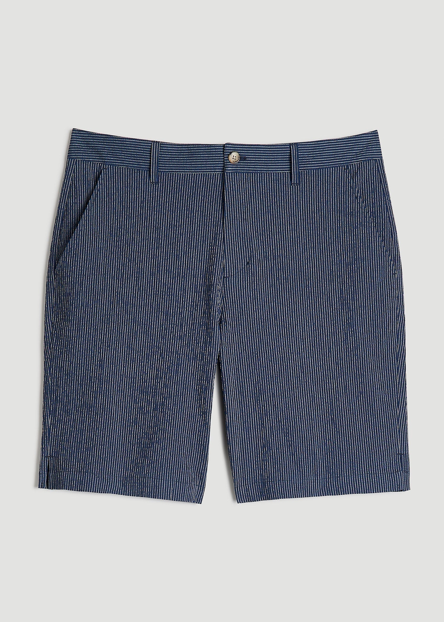 American Tall Outlet | Seersucker Shorts for Tall Men in Navy and Off White Stripe