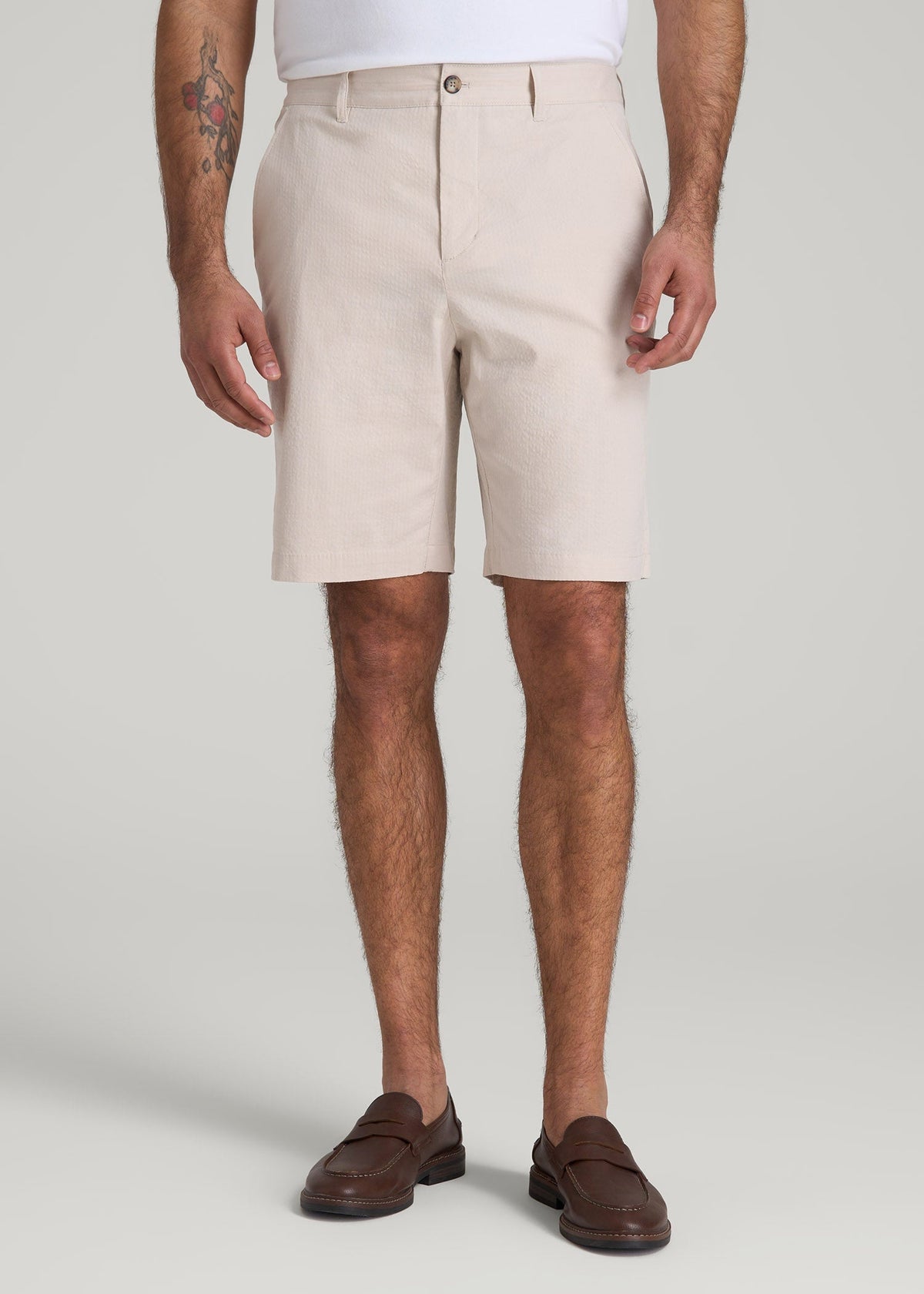 American Tall For Sale | Seersucker Shorts for Tall Men in Soft Beige