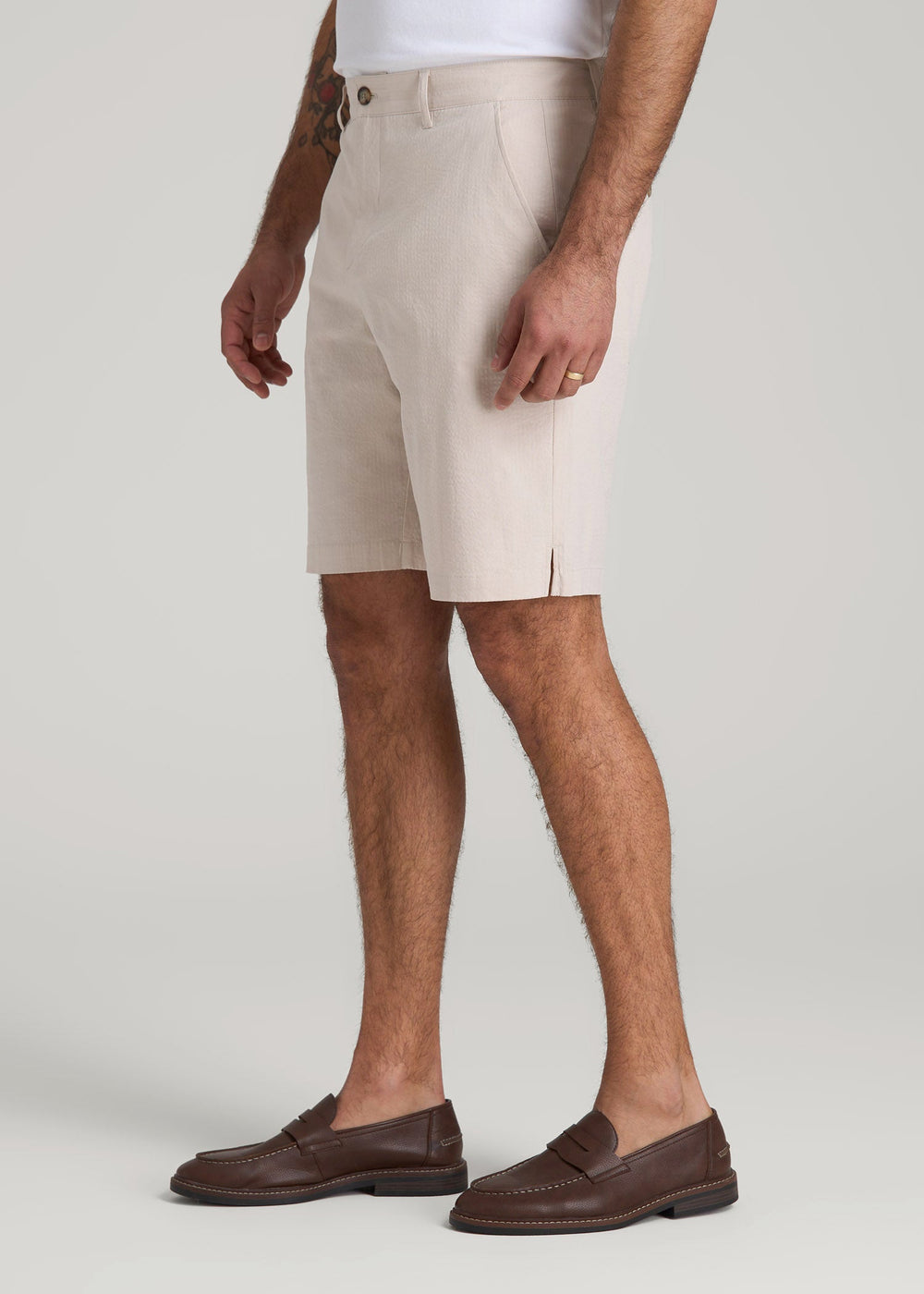 American Tall For Sale | Seersucker Shorts for Tall Men in Soft Beige