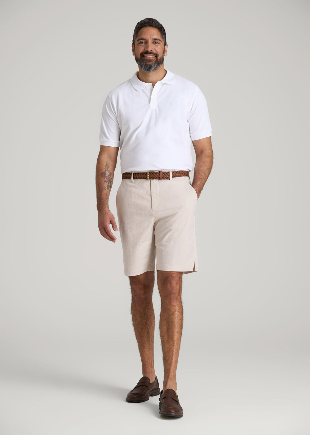 American Tall For Sale | Seersucker Shorts for Tall Men in Soft Beige