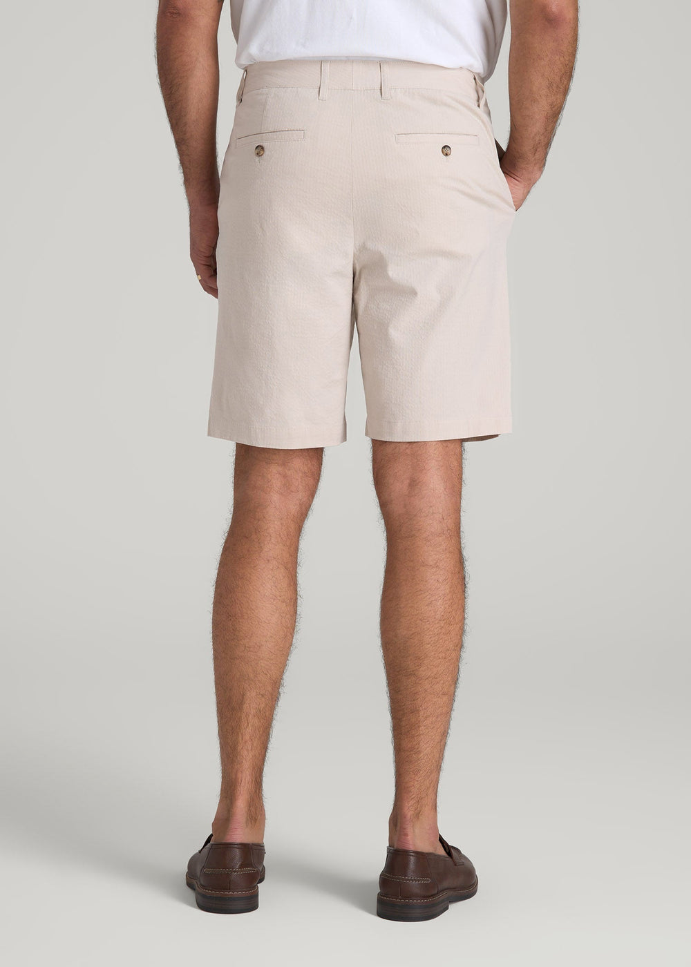 American Tall For Sale | Seersucker Shorts for Tall Men in Soft Beige