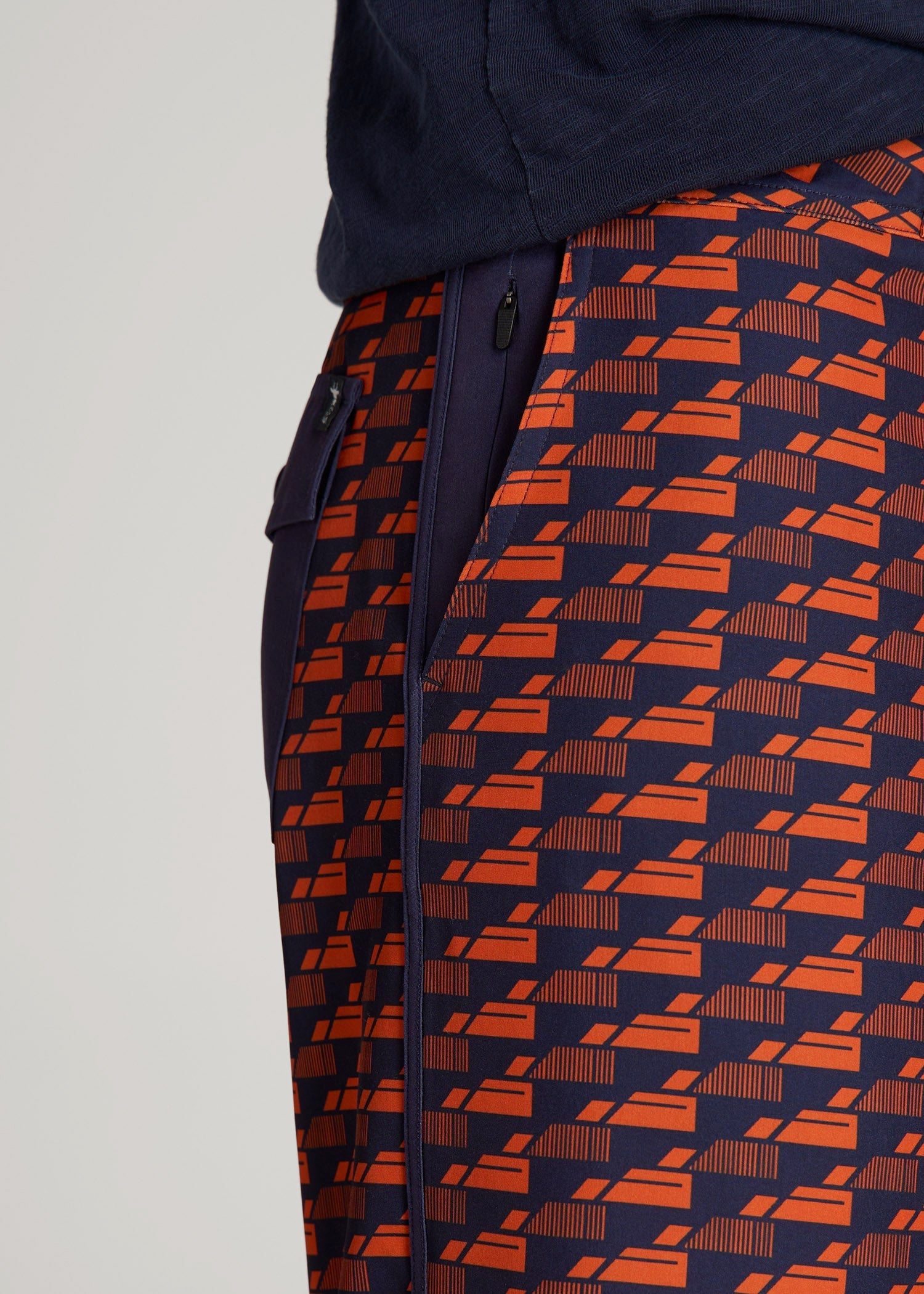 American Tall Discount | Hi-Tide Scallop Board Shorts for Tall Men in Bright Orange Geometric