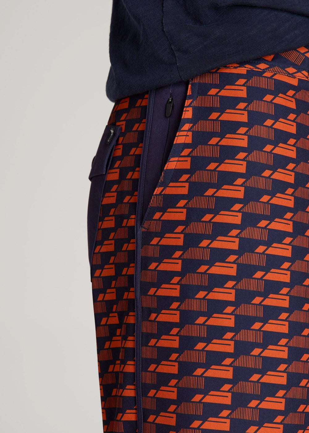 American Tall Discount | Hi-Tide Scallop Board Shorts for Tall Men in Bright Orange Geometric