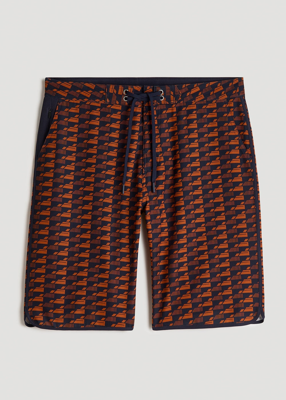 American Tall Discount | Hi-Tide Scallop Board Shorts for Tall Men in Bright Orange Geometric