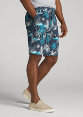 American Tall Online | Printed Stretch Cotton Shorts for Tall Men in Blue and White Palms