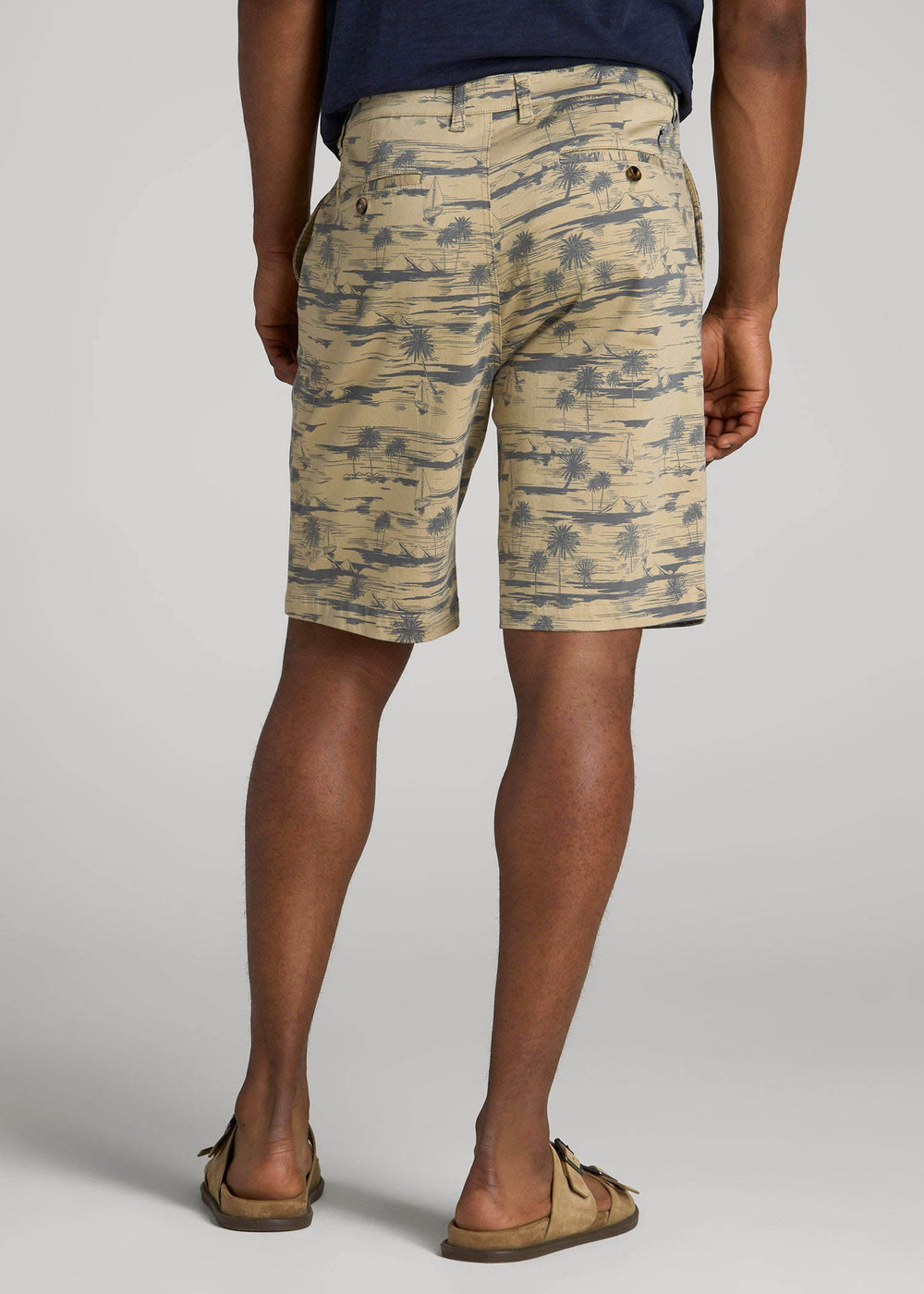 American Tall Sale | Printed Stretch Cotton Shorts for Tall Men in Grey Oceanic Print