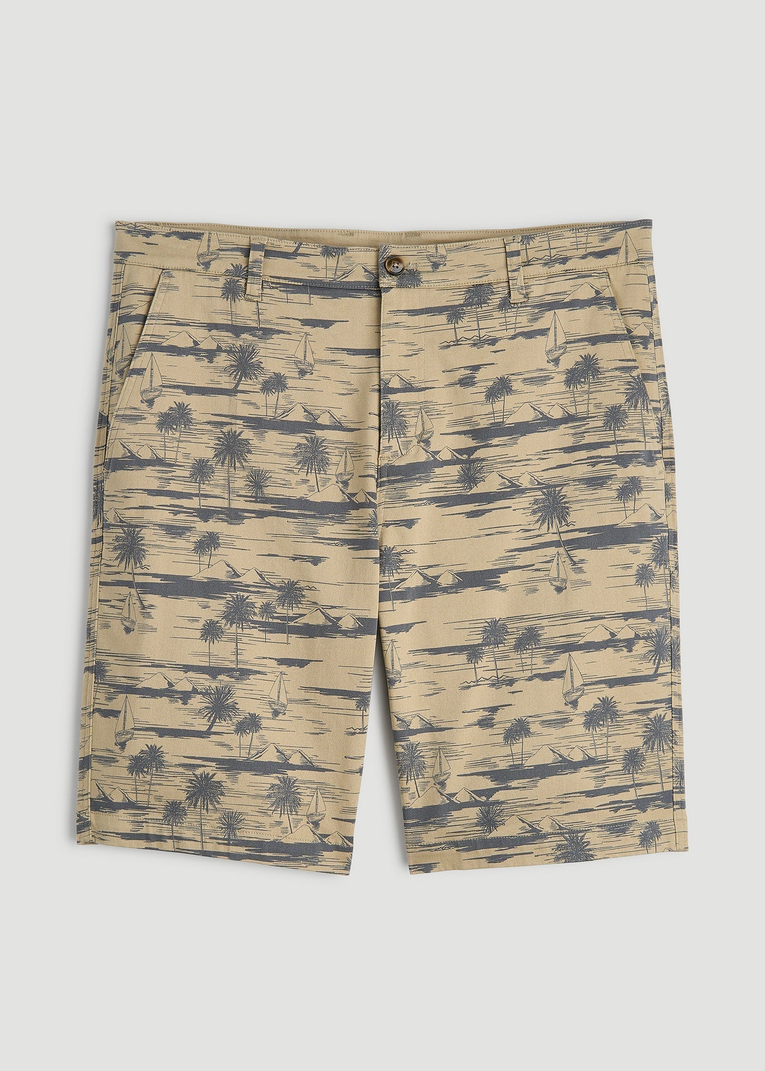 American Tall Sale | Printed Stretch Cotton Shorts for Tall Men in Grey Oceanic Print