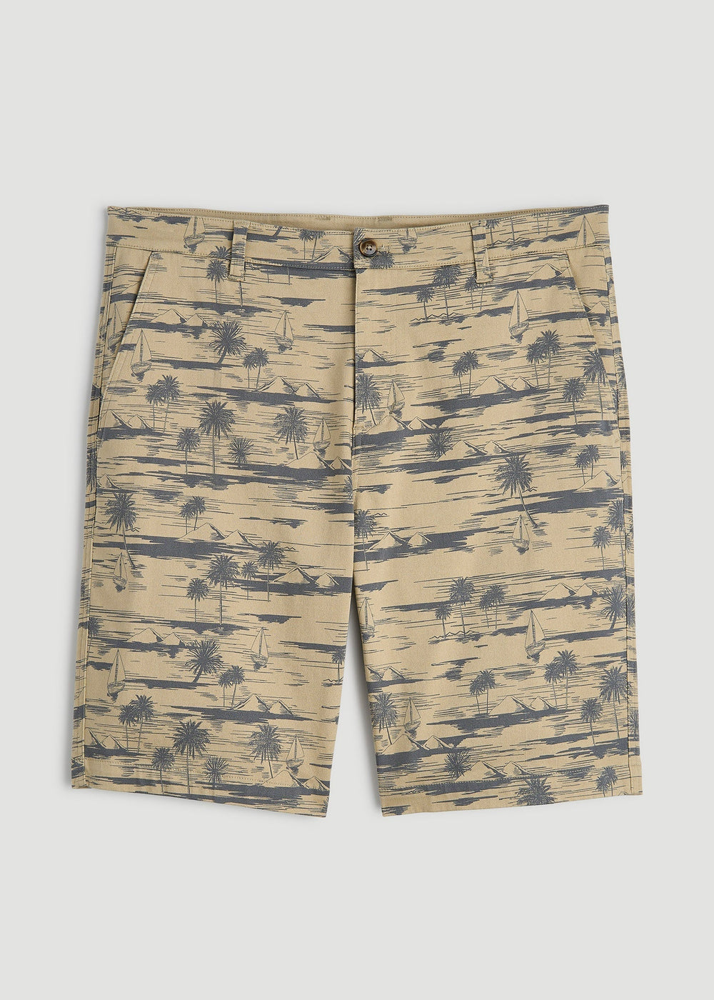 American Tall Sale | Printed Stretch Cotton Shorts for Tall Men in Grey Oceanic Print