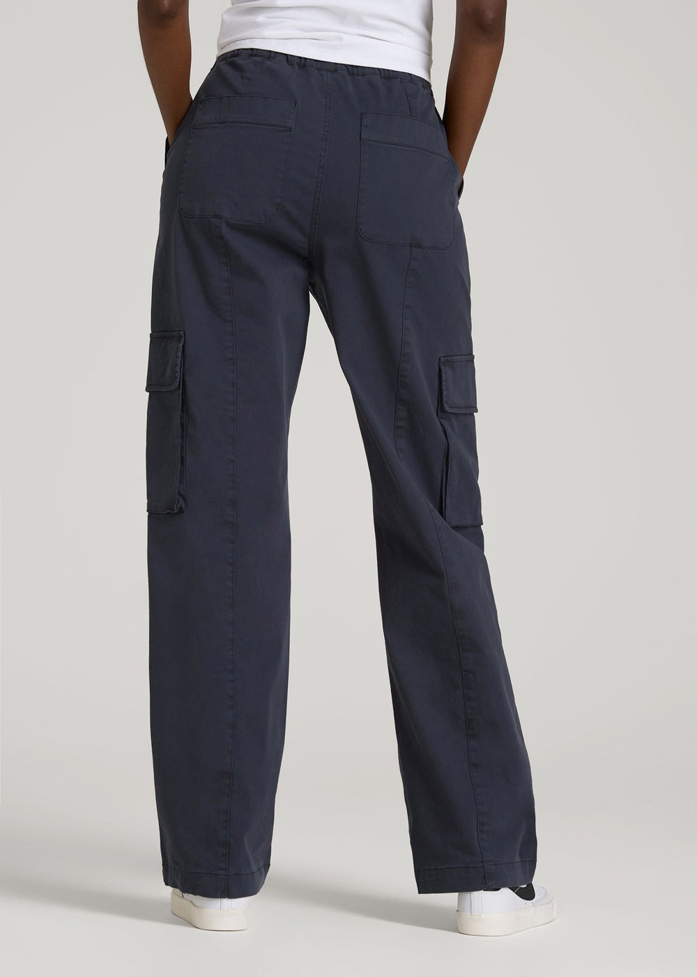 American Tall Online Shop | High Rise Garment Dyed Baggy Cargo Pants for Tall Women in Deep Navy