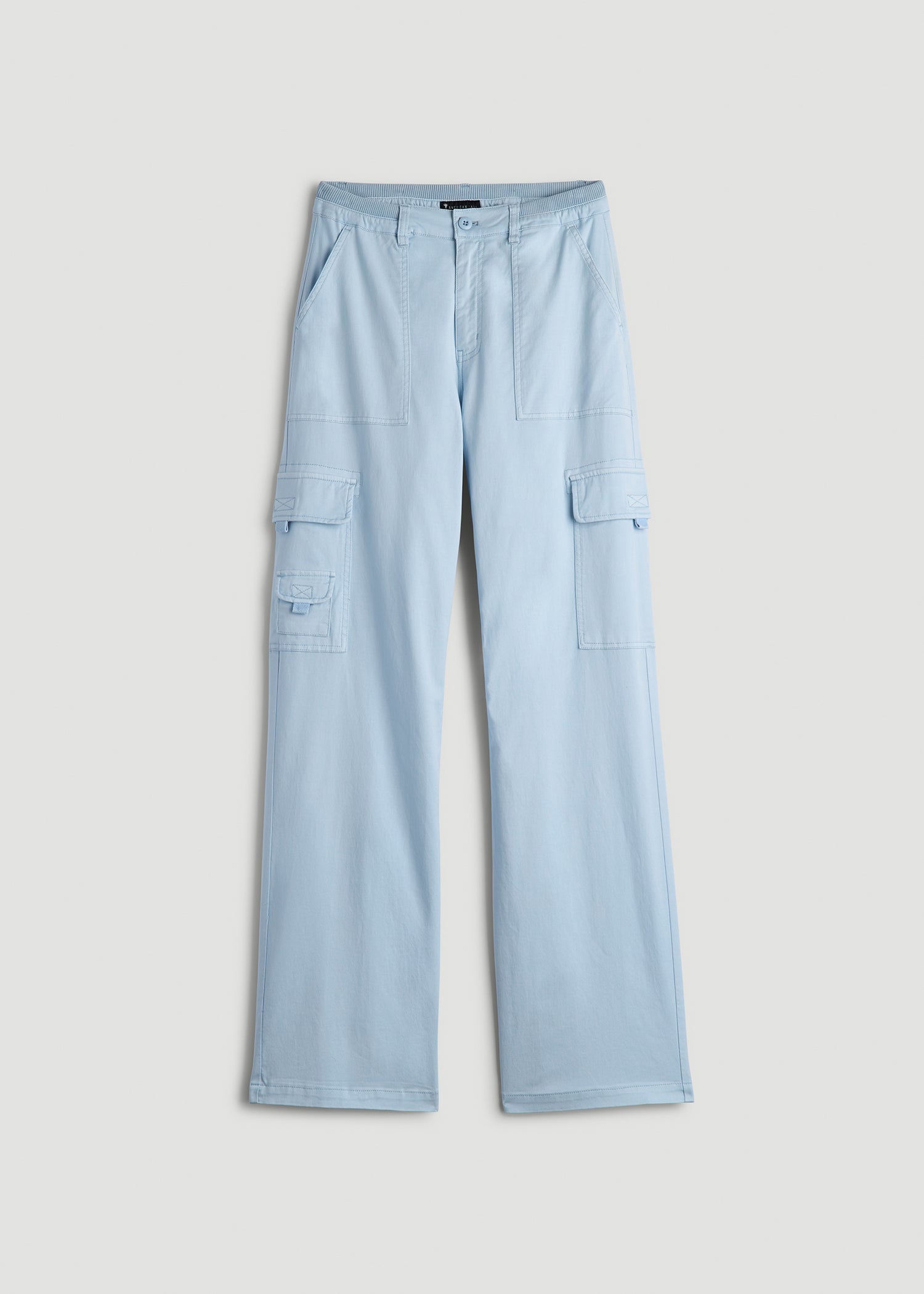 American Tall Discount | Garment Dyed Wide Leg Cargo Pants for Tall Women in Ice Blue