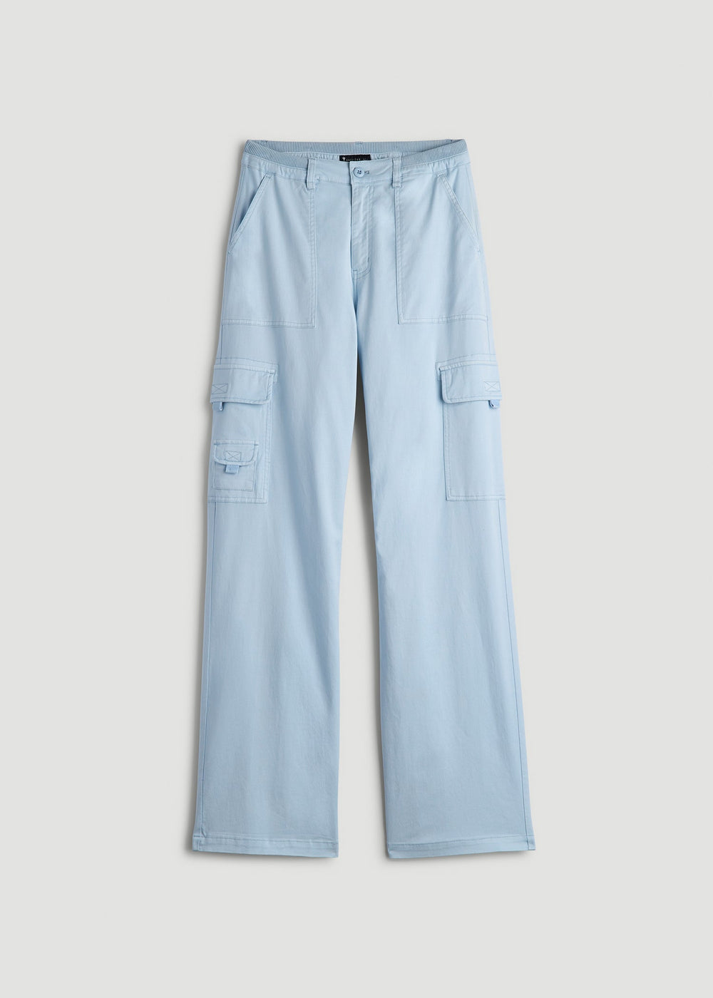 American Tall Discount | Garment Dyed Wide Leg Cargo Pants for Tall Women in Ice Blue