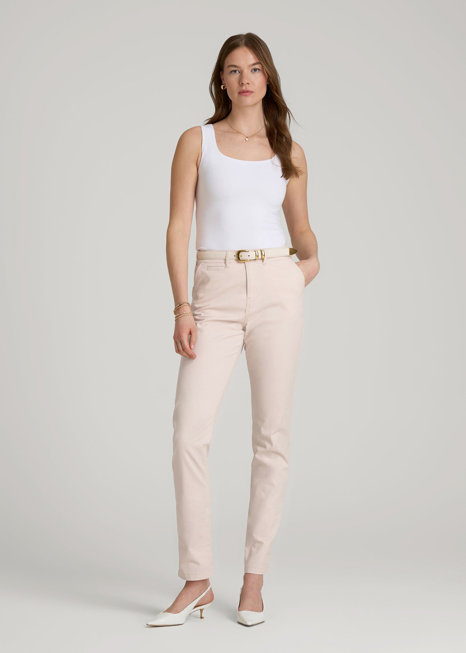 American Tall Online | High Rise Tapered Chino Pants for Tall Women in Shell