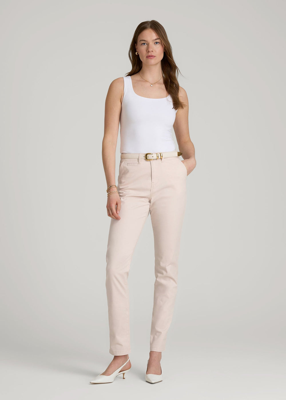 American Tall Online | High Rise Tapered Chino Pants for Tall Women in Shell
