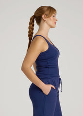 American Tall Sale | Waffle Tank Top for Tall Women in Midnight Blue
