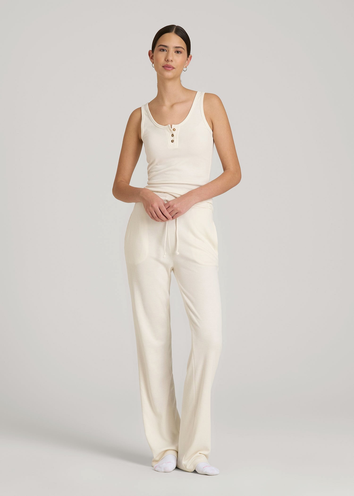 American Tall Outlet | Waffle Tank Top for Tall Women in White Alyssum