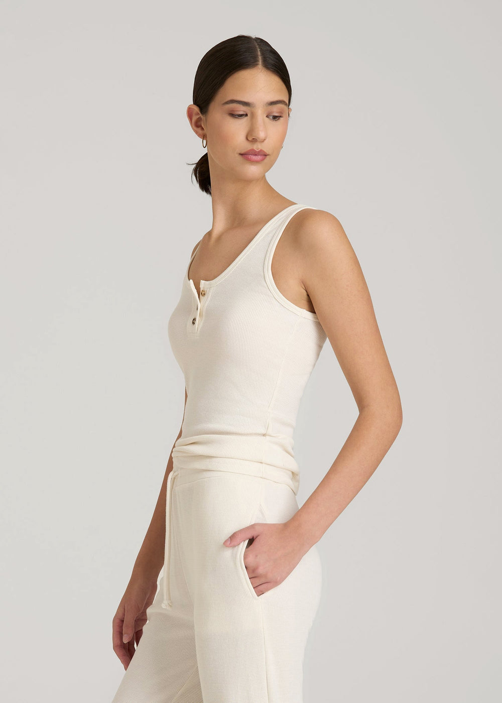 American Tall Outlet | Waffle Tank Top for Tall Women in White Alyssum