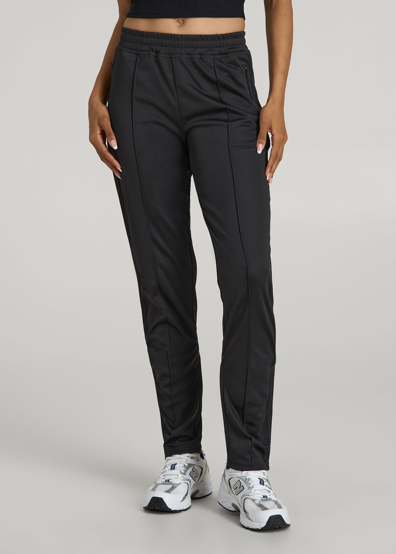American Tall Online Shop | Ultra Lightweight Tricot Athletic Stripe Pants for Tall Women in Black And Black