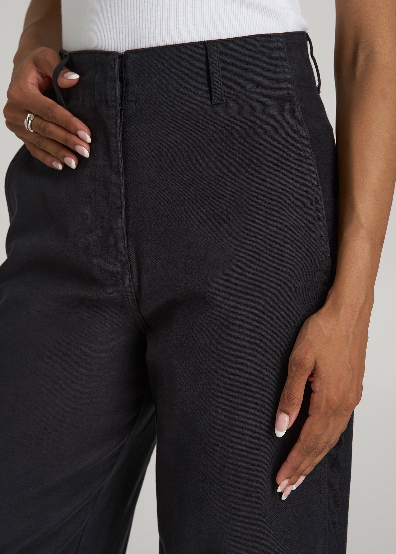 American Tall Discount | High Rise Wide Leg Flat Front Chinos for Tall Women in Black