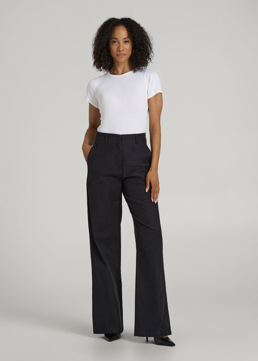 American Tall Discount | High Rise Wide Leg Flat Front Chinos for Tall Women in Black