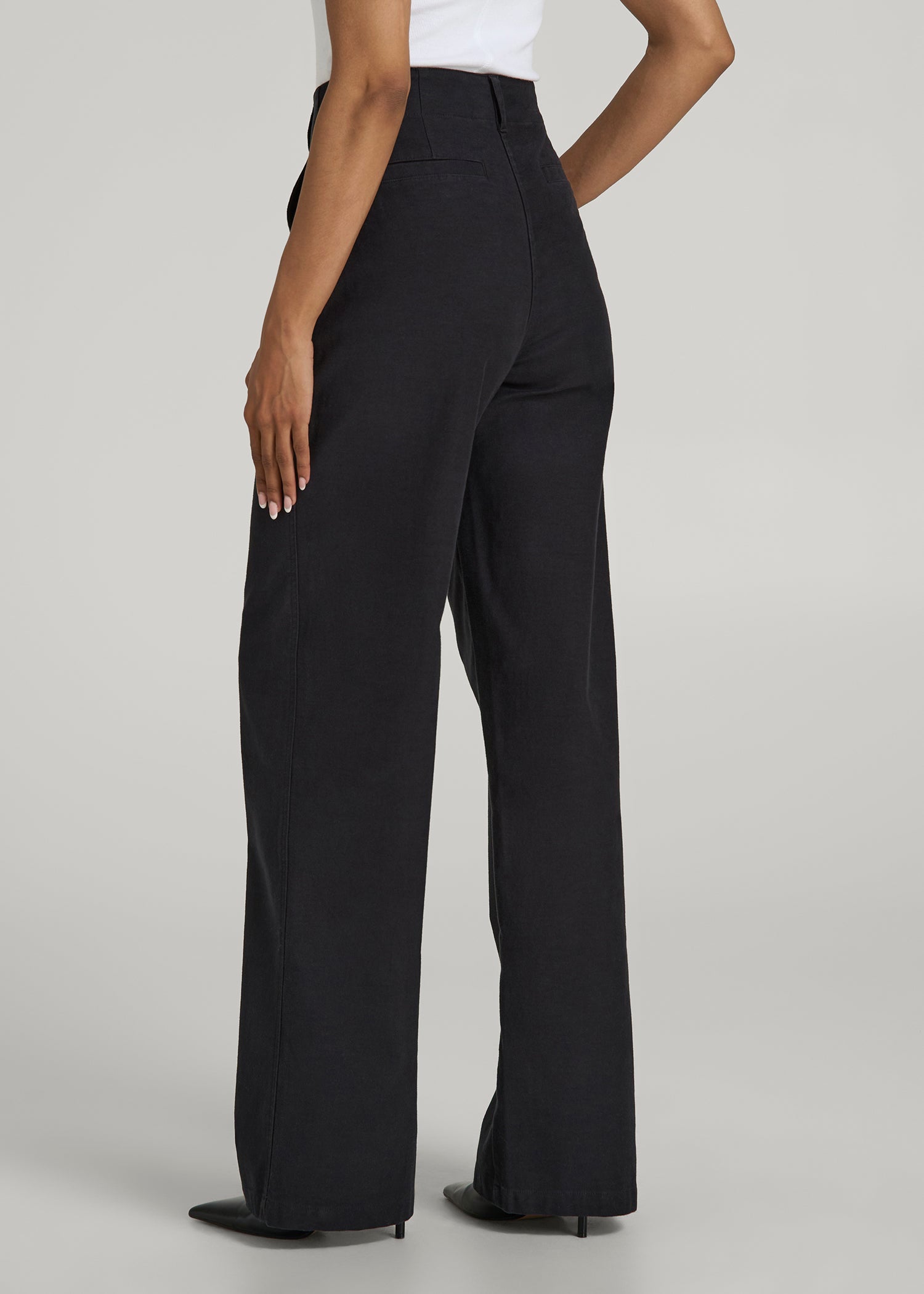 American Tall Discount | High Rise Wide Leg Flat Front Chinos for Tall Women in Black