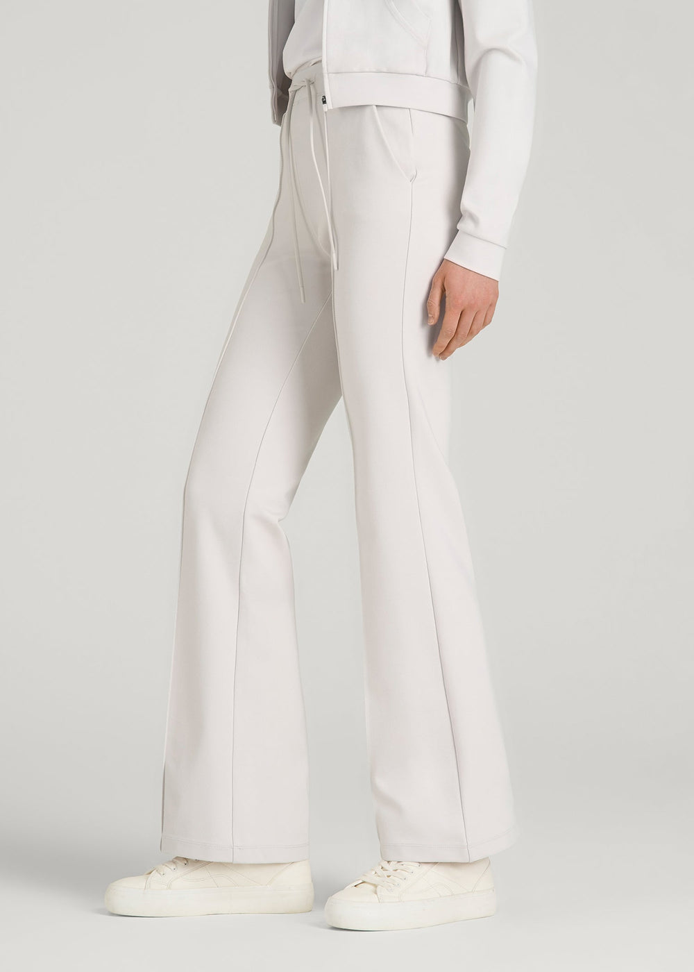 American Tall Sale | Soft Flex Ponte Flare Pants with Drawcord for Tall Women in White Sand