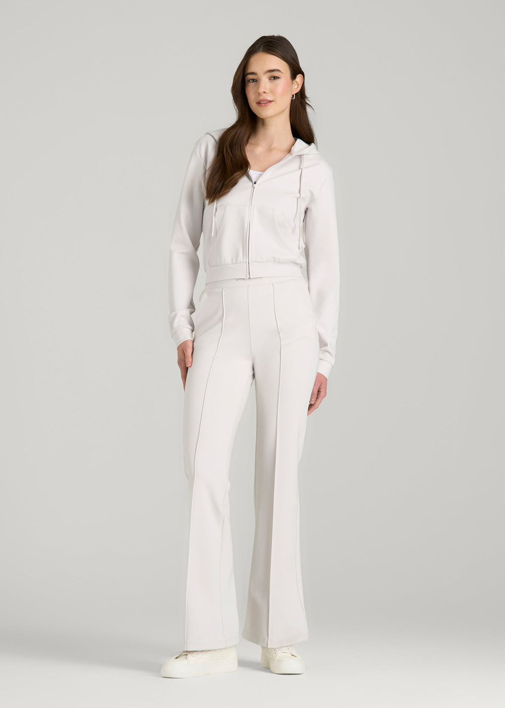 American Tall Sale | Soft Flex Ponte Flare Pants with Drawcord for Tall Women in White Sand