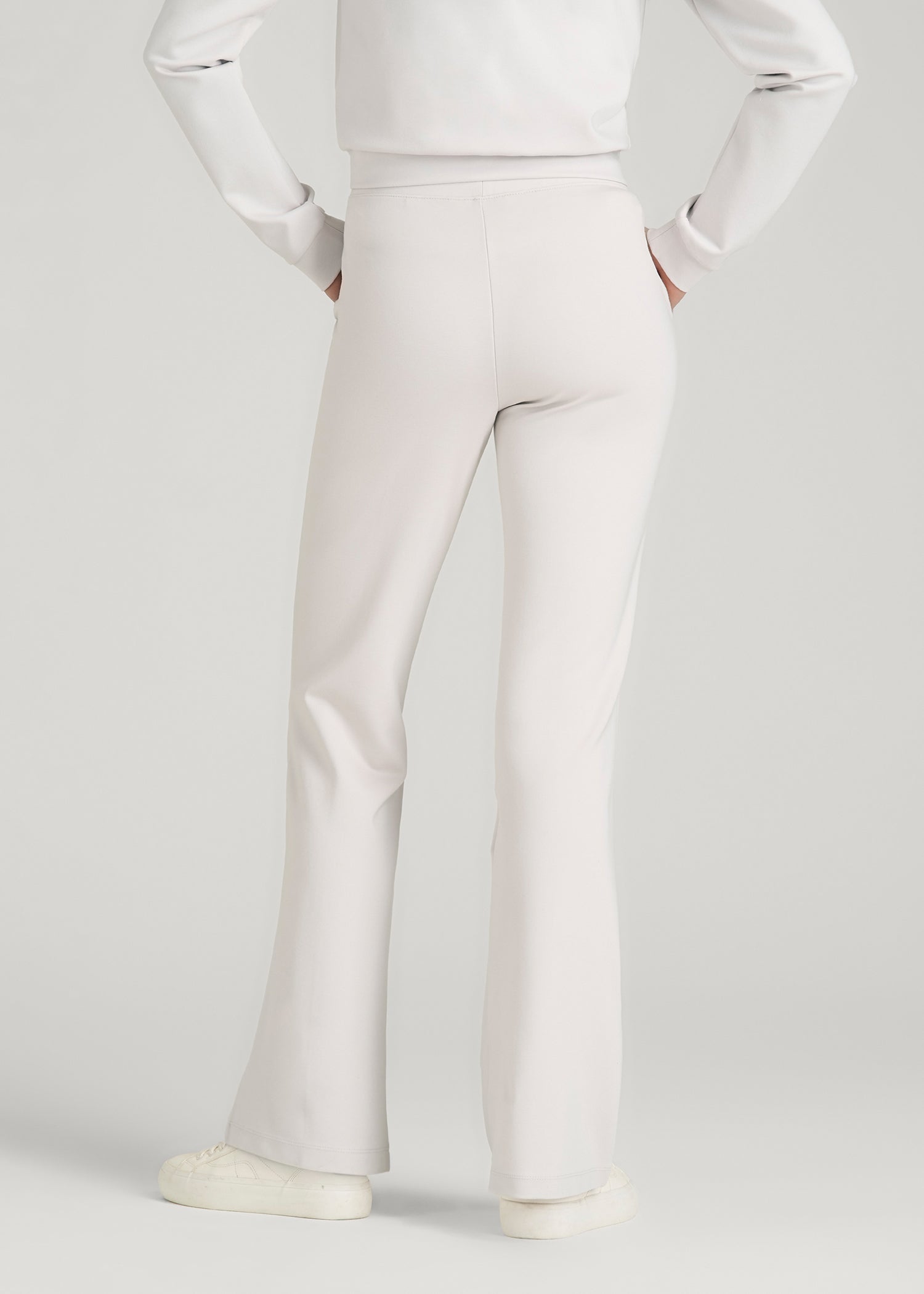 American Tall Sale | Soft Flex Ponte Flare Pants with Drawcord for Tall Women in White Sand