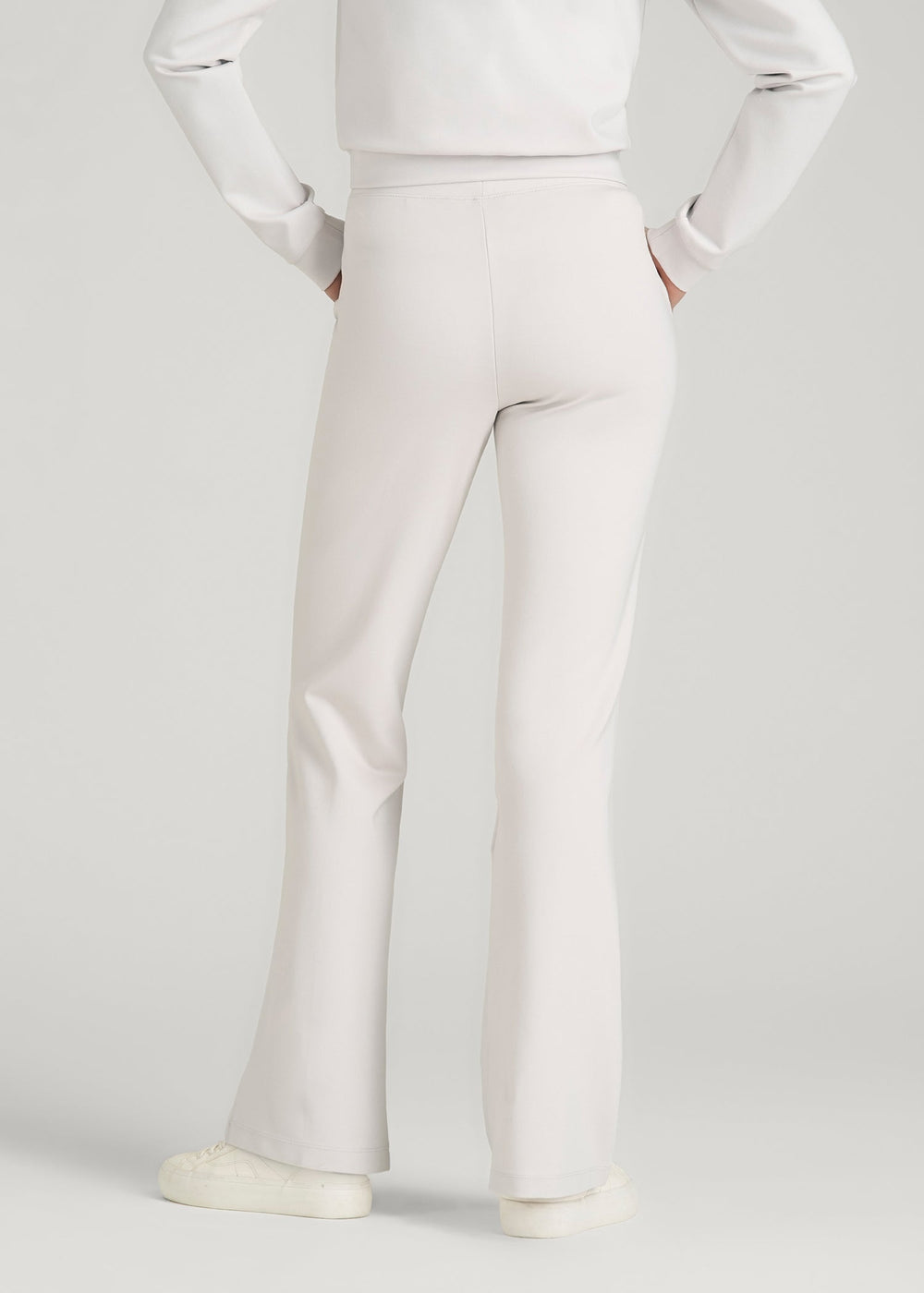 American Tall Sale | Soft Flex Ponte Flare Pants with Drawcord for Tall Women in White Sand