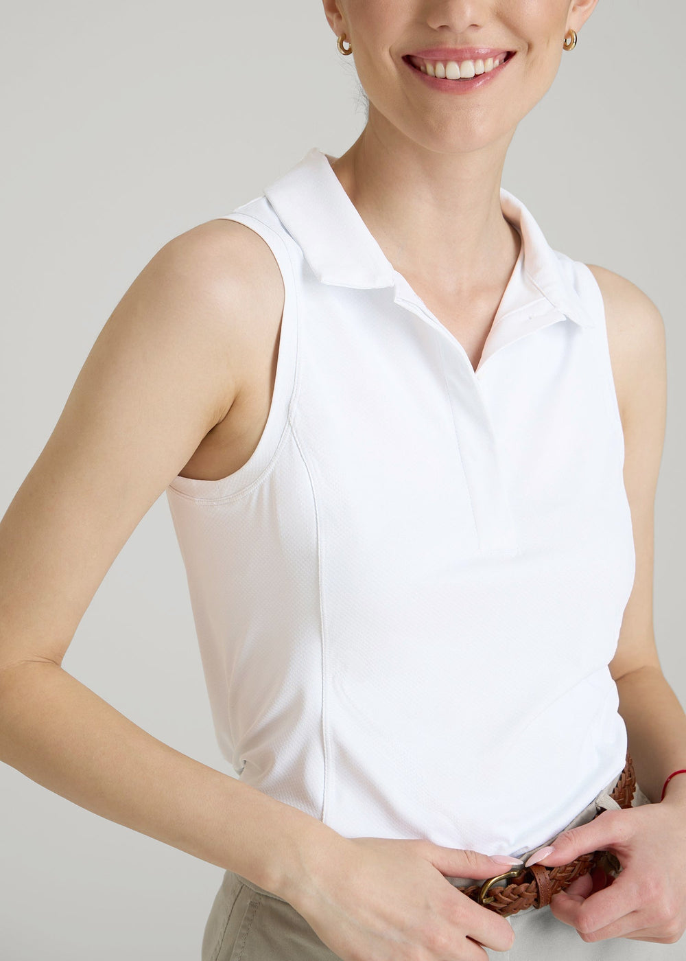 American Tall Outlet | Active Sleeveless Polo Shirt for Tall Women in White