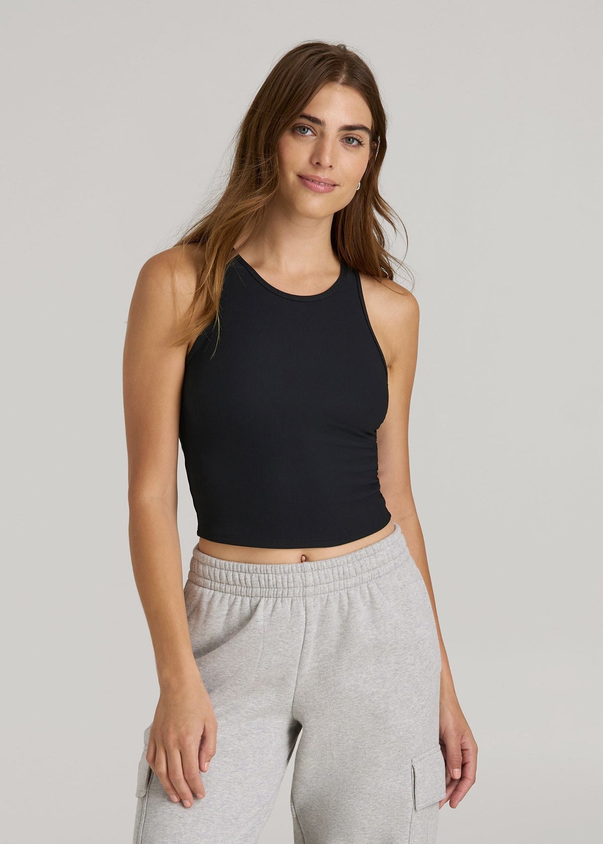 American Tall Online Shop | Cropped Ribbed Tank Top for Tall Women in Black