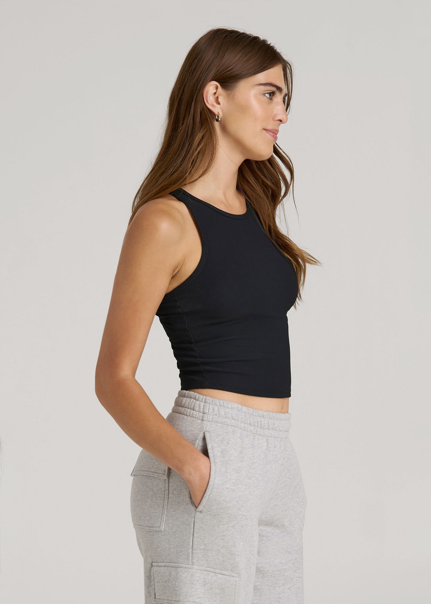 American Tall Online Shop | Cropped Ribbed Tank Top for Tall Women in Black