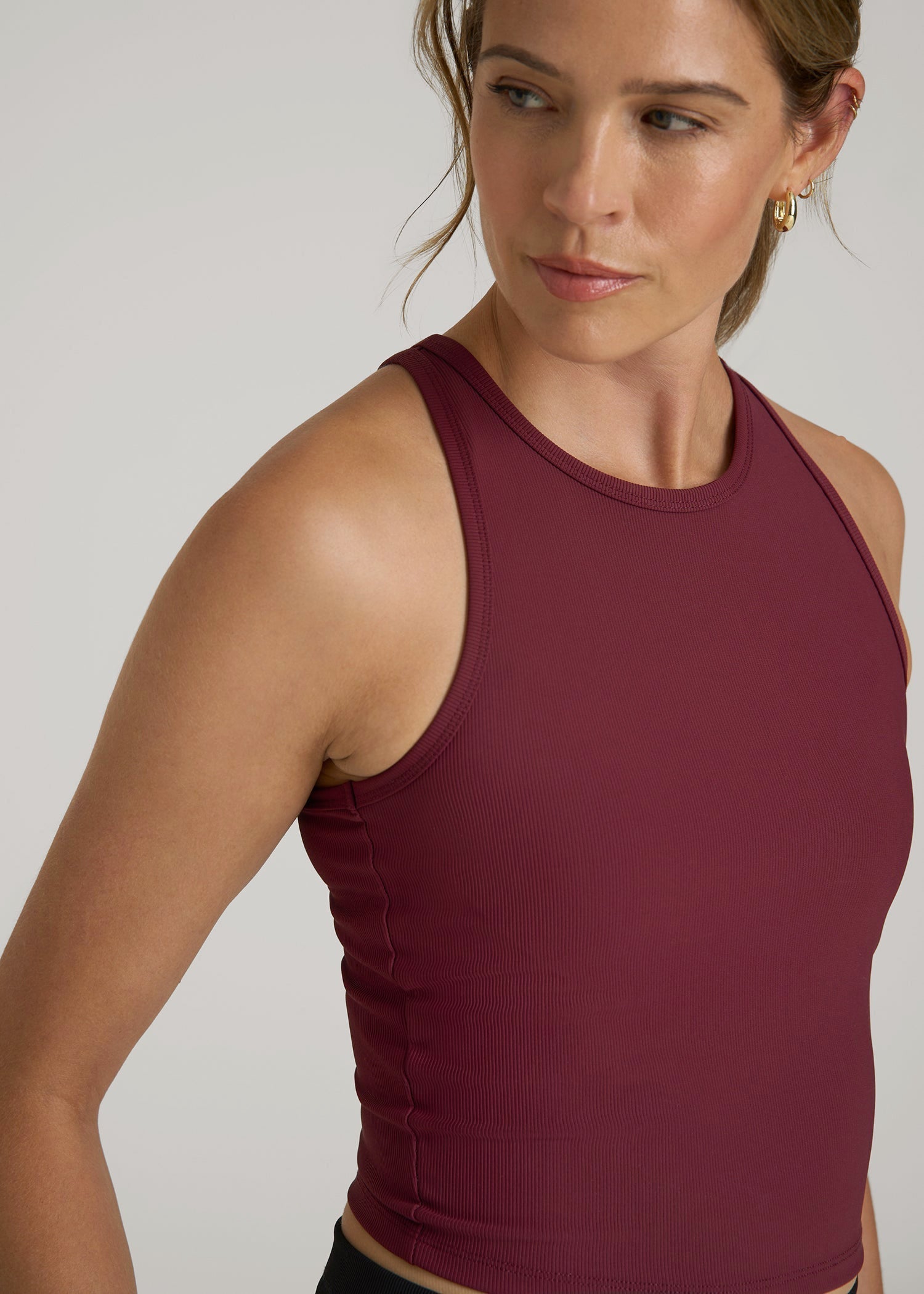 American Tall Discount | Cropped Ribbed Tank Top for Tall Women in Tawny Port