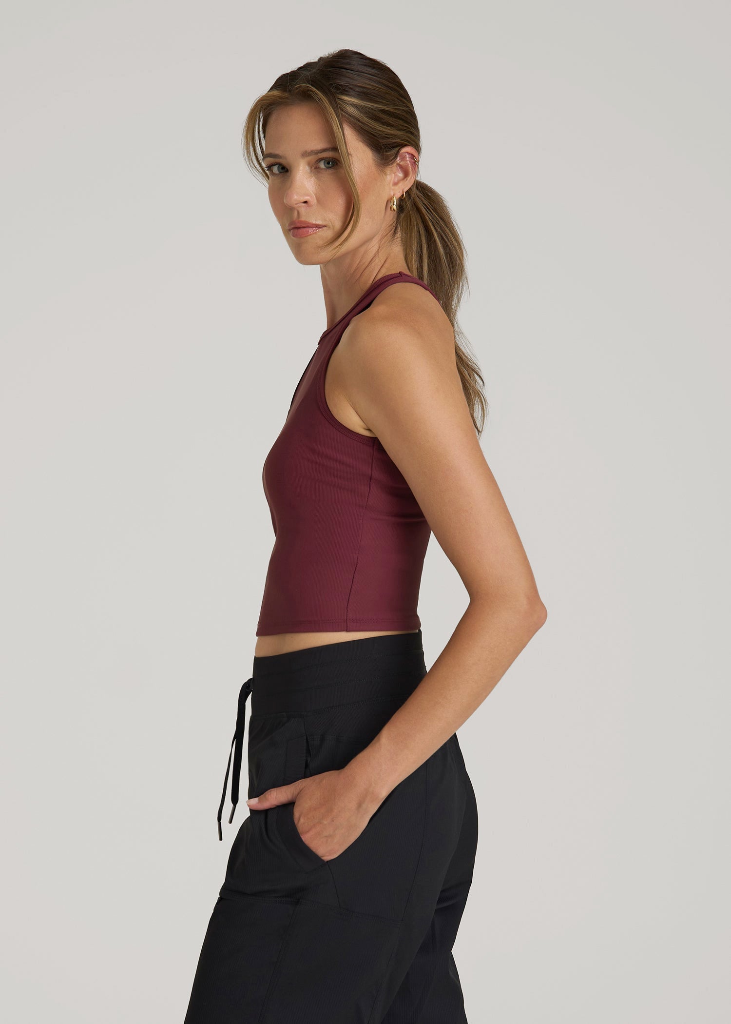 American Tall Discount | Cropped Ribbed Tank Top for Tall Women in Tawny Port