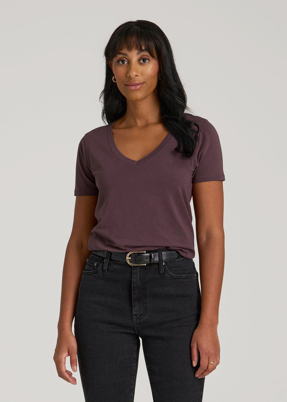 American Tall Sale | Scoop V-Neck Tee for Tall Women in Merlot