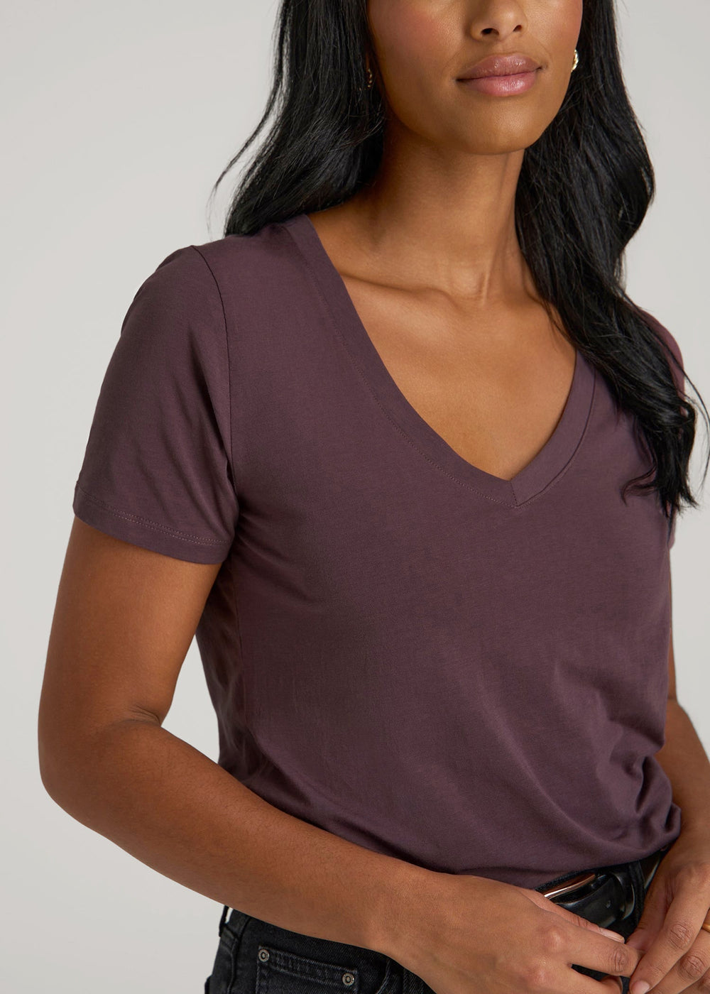American Tall Sale | Scoop V-Neck Tee for Tall Women in Merlot
