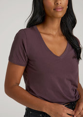 American Tall Sale | Scoop V-Neck Tee for Tall Women in Merlot