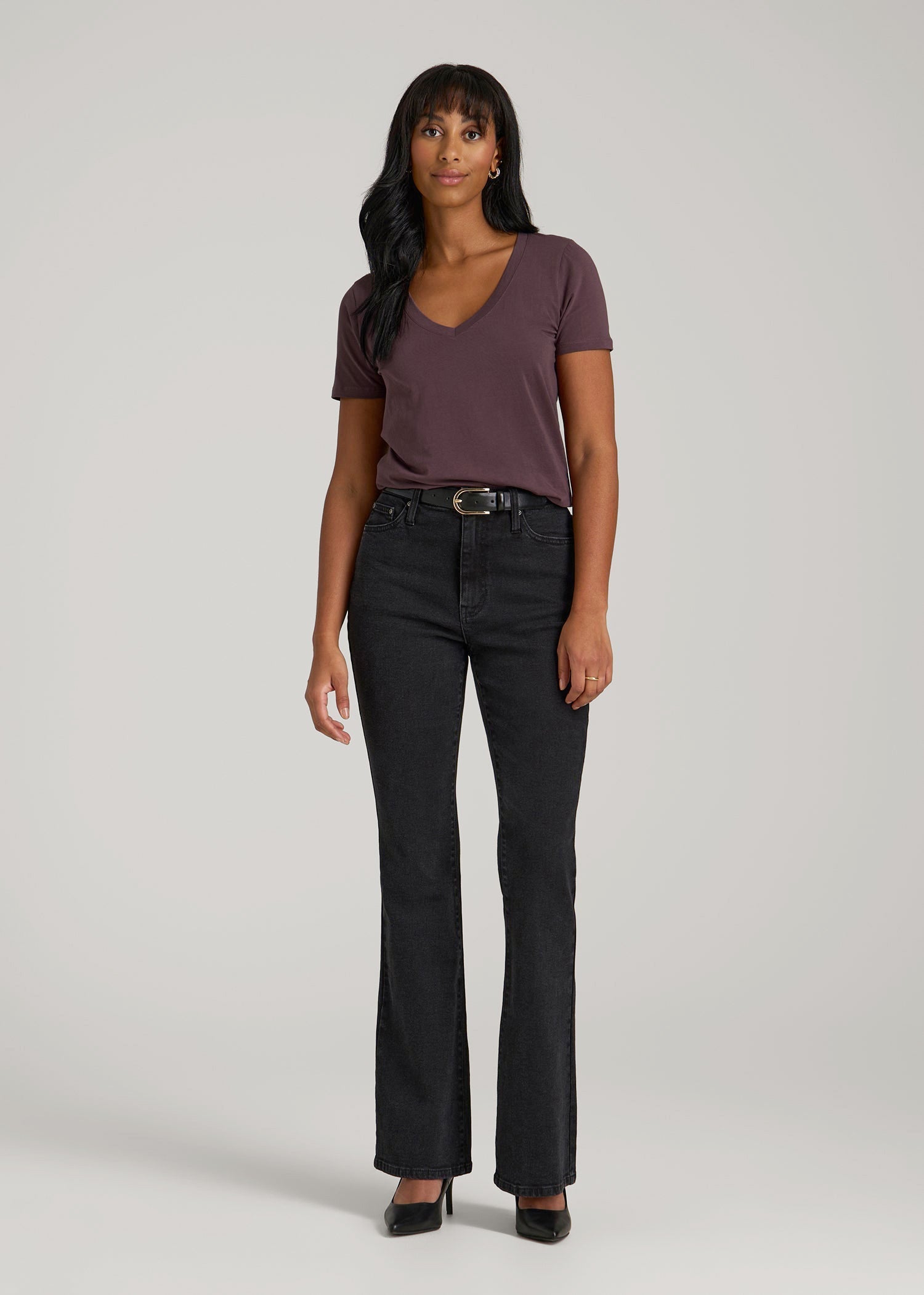American Tall Sale | Scoop V-Neck Tee for Tall Women in Merlot