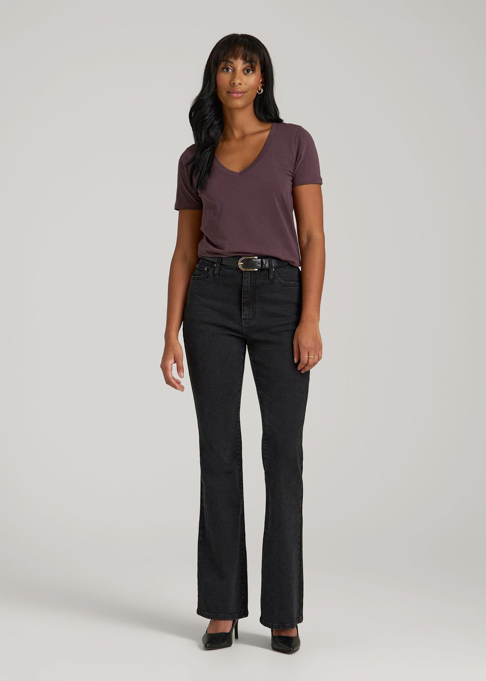 American Tall Sale | Scoop V-Neck Tee for Tall Women in Merlot
