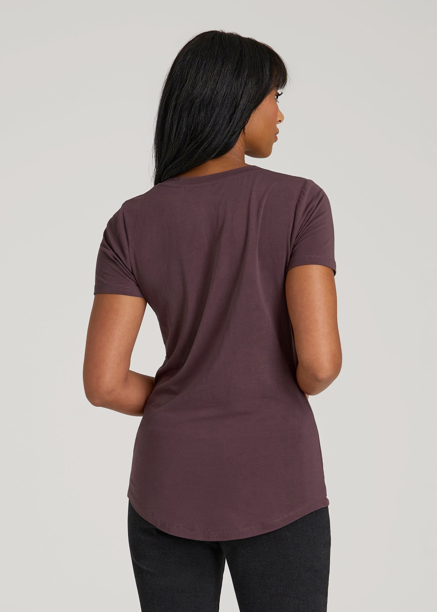 American Tall Sale | Scoop V-Neck Tee for Tall Women in Merlot