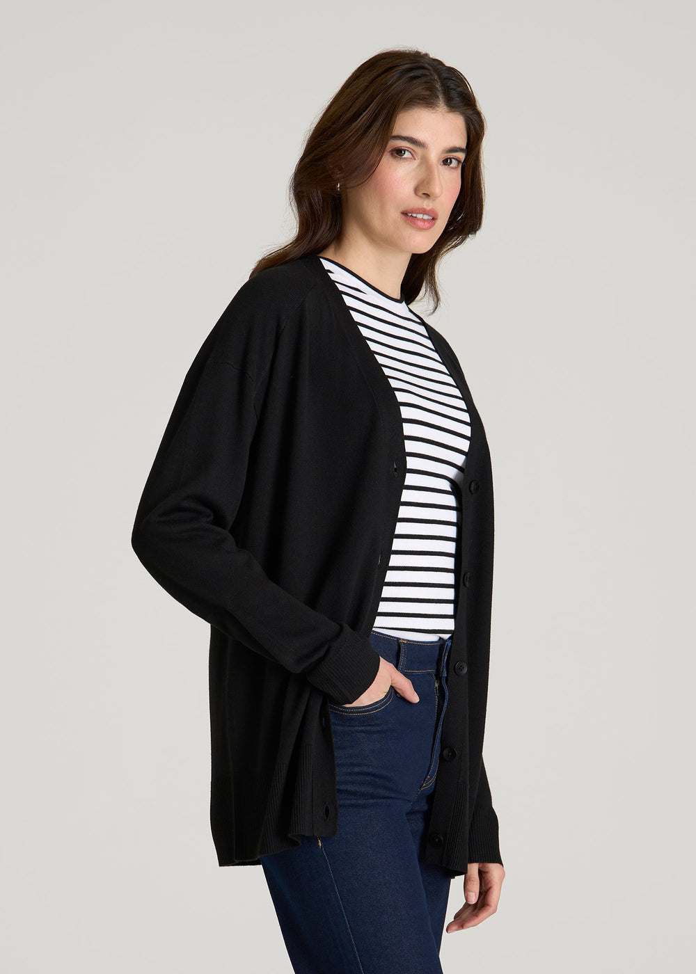 American Tall For Sale | Linen Blend Knit Cardigan for Tall Women in Black