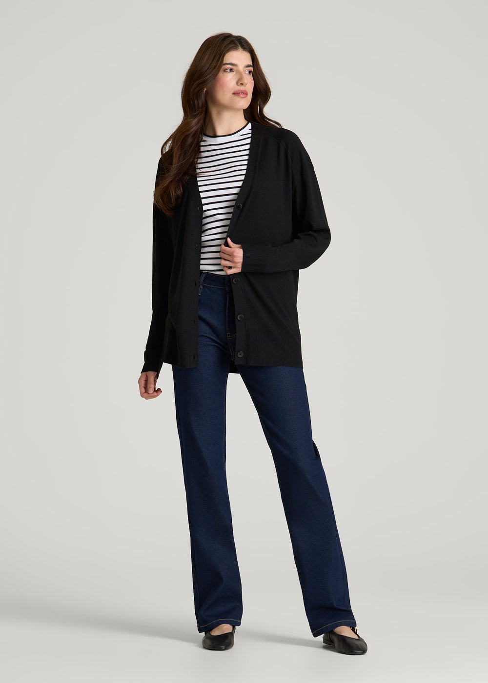 American Tall For Sale | Linen Blend Knit Cardigan for Tall Women in Black