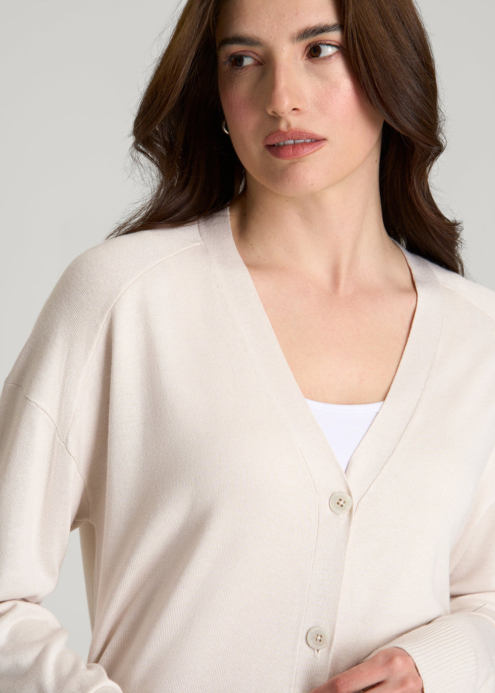 American Tall Online Shop | Linen Blend Knit Cardigan for Tall Women in White Sand