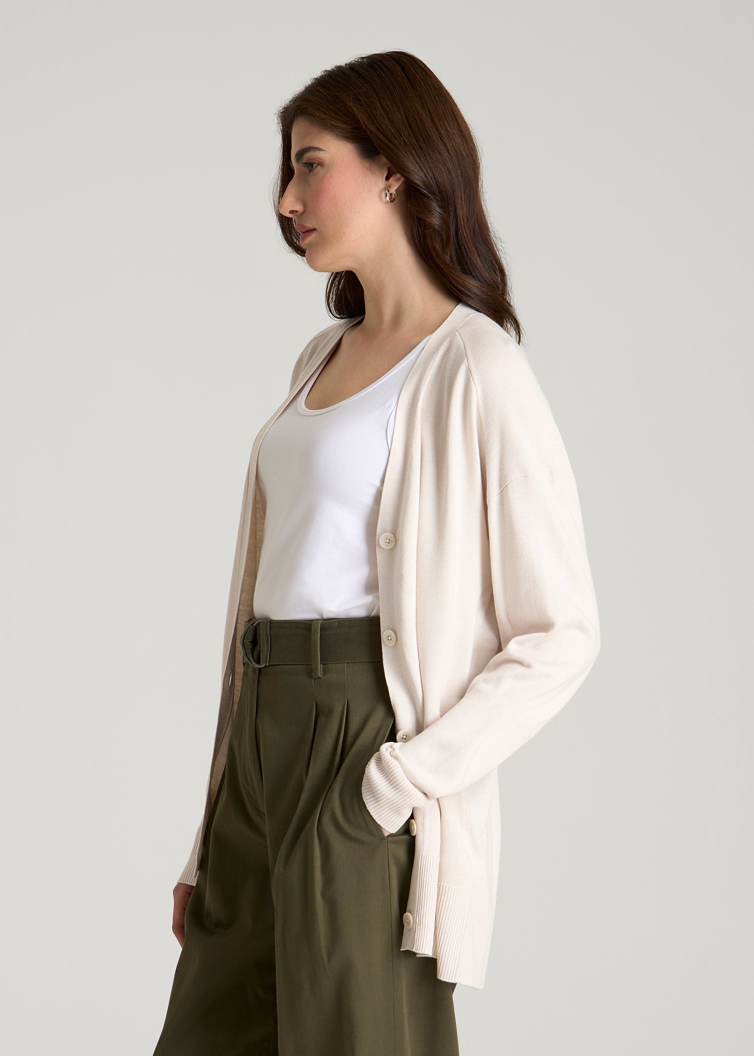 American Tall Online Shop | Linen Blend Knit Cardigan for Tall Women in White Sand
