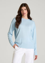 American Tall Discount | Linen Blend Knit Crewneck for Tall Women in Ice Blue