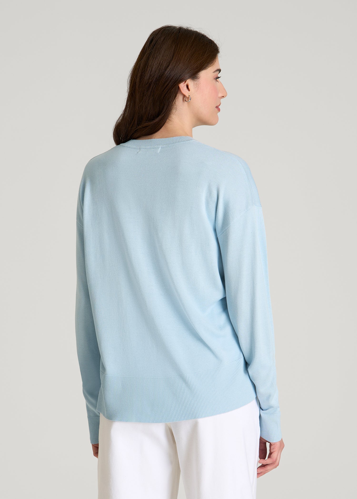 American Tall Discount | Linen Blend Knit Crewneck for Tall Women in Ice Blue